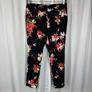 Ann Taylor LOFT Marisa Floral Ankle Pants Size 8 Black Lightweight Sheer